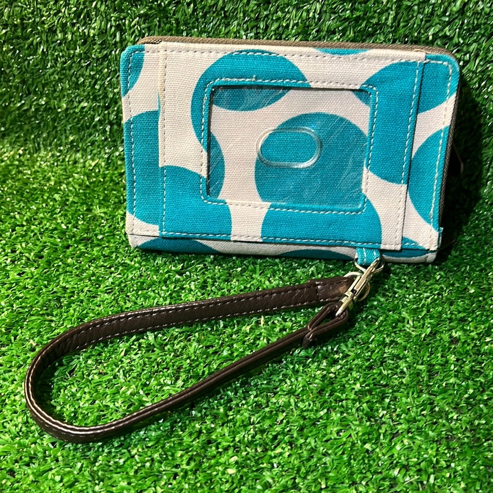 Thirty One Teal Polka Dot Wristlet Wallet